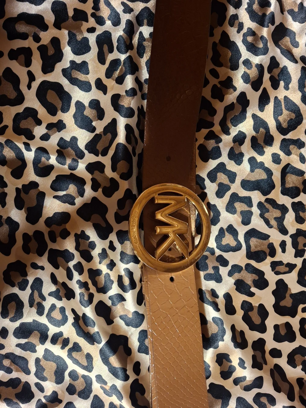 Michael Kors Brown Belt with Gold MK Circle Buckle